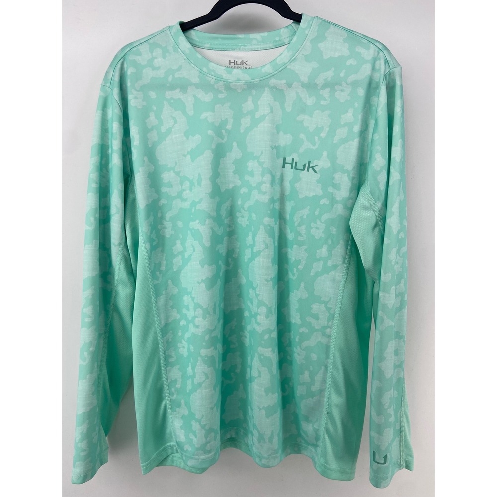 Huk Fishing Shirt Mens Medium Green Pursuit Camo Performance Long Sleeve UPF - Picture 1 of 6